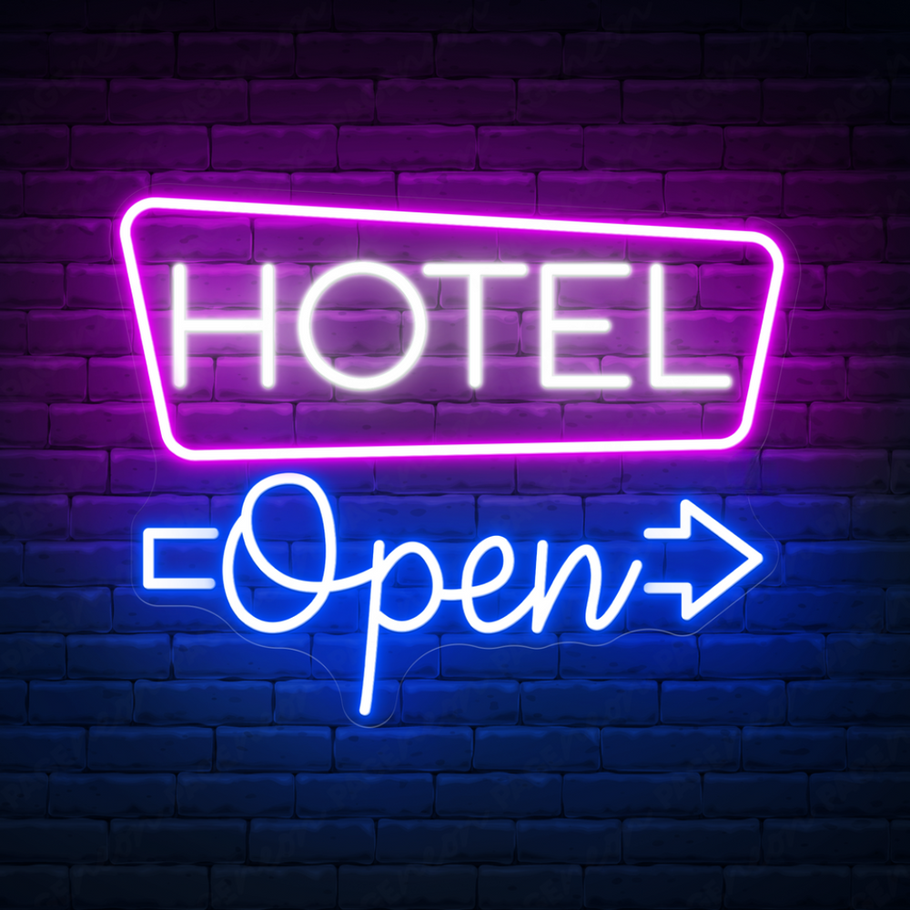 Hotel Open Business Neon Sign by LEDNeons - glowing Neon Sign for hotel entrance to attract the Customers 