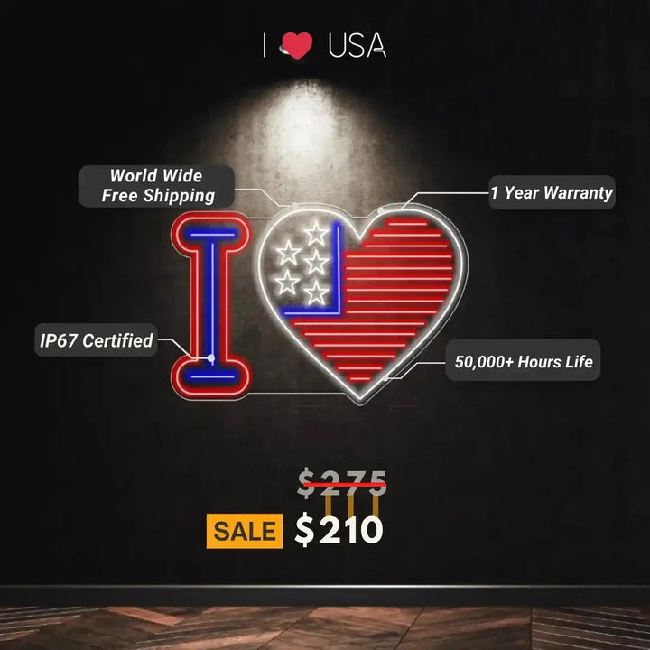  I Love USA LED Neon Sign by LEDNeons - Specification