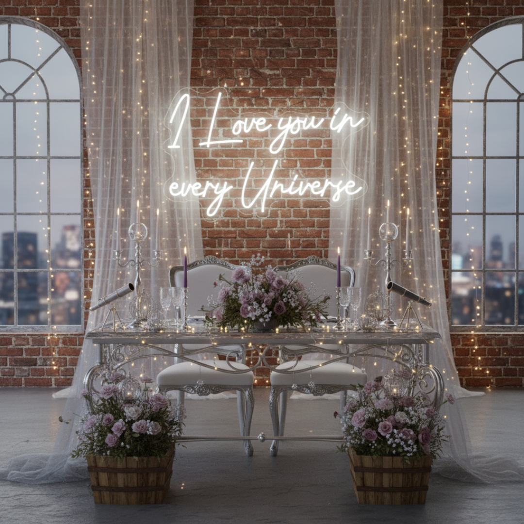 I Love You In Every Universe Wedding LED Neon Sign by LEDNeons - indoor 