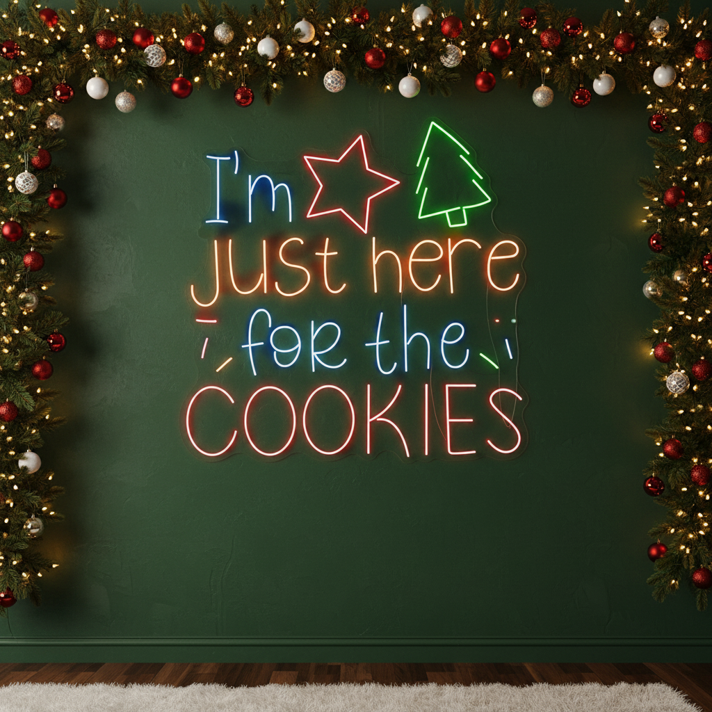 I'm Just Here for the Cookies Neon Sign by LEDNeons - illuminated in vibrant neon colors, adding a cheerful touch to Christmas celebrations.