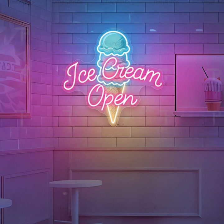 Ice Cream Open Business Neon Sign by LEDNeons -  Colorful LED Neon Sign glowing brightly to attract customers to ice cream shops 
