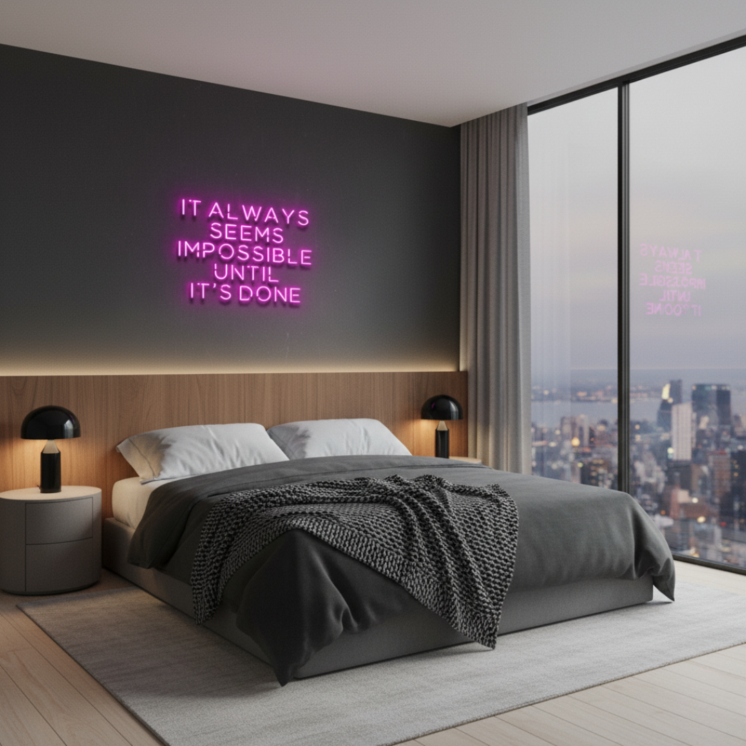 It Always Seems Impossible Until It’s Done Motivational LED Neon Sign by LEDNeons – glowing inspirational wall light 
