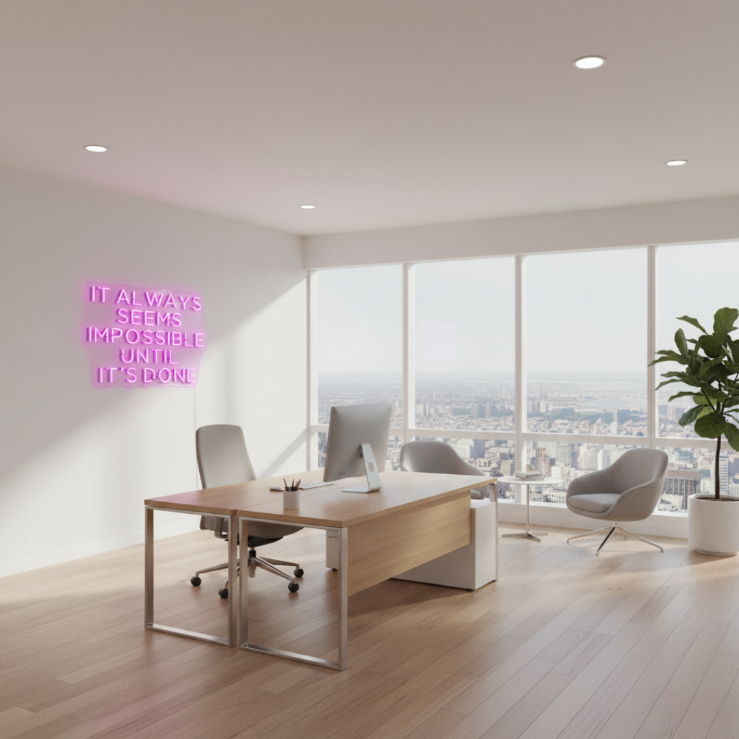 It Always Seems Impossible Until It’s Done Motivational LED Neon Sign by LEDNeons – glowing inspirational wall light 