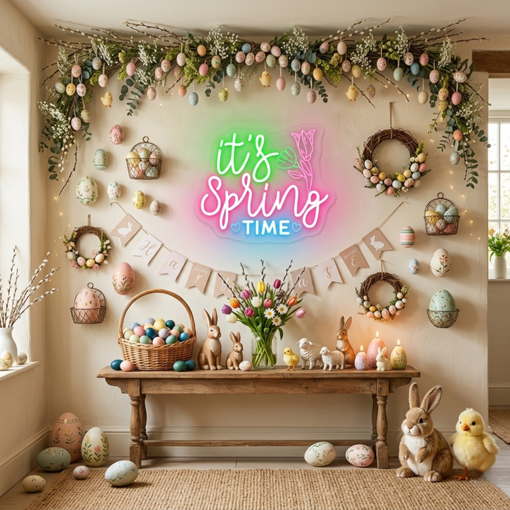 It's Spring Time Easter neon sign glowing on wall for spring decor by LEDNeons