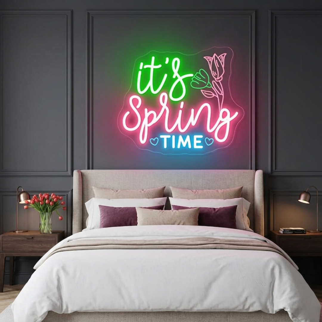 It's Spring Time Easter neon sign glowing on wall for spring decor by LEDNeons