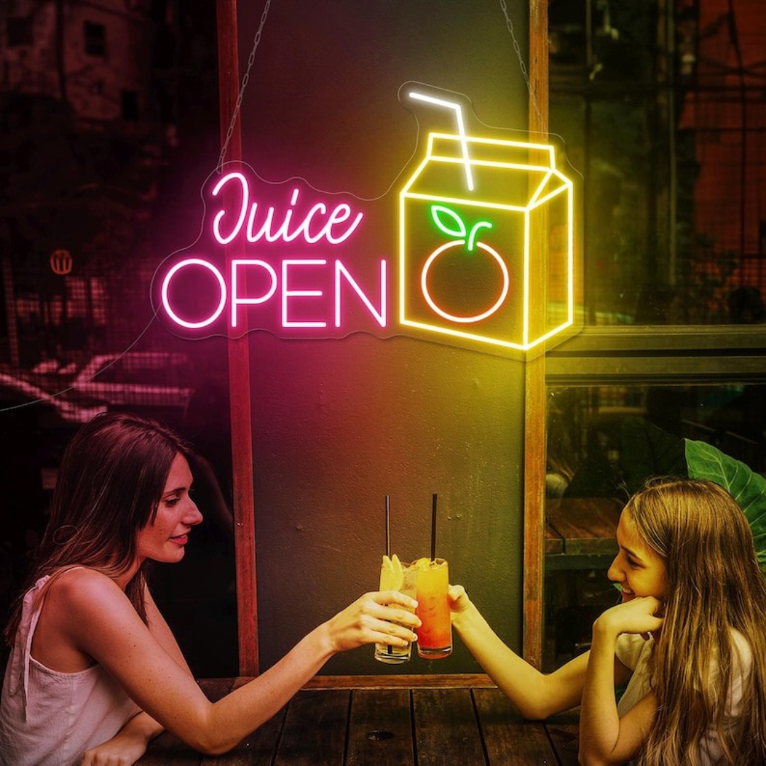 Juice Open Business Neon Sign by LEDNeons -  Light Up your Shop With this glowing Neon sign