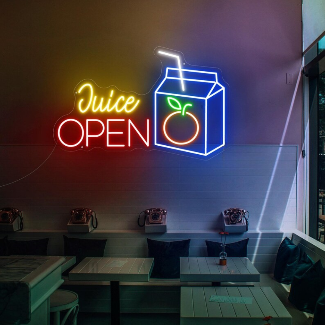 Juice Open Business Neon Sign by LEDNeons -  Light Up your Shop With this glowing Neon sign