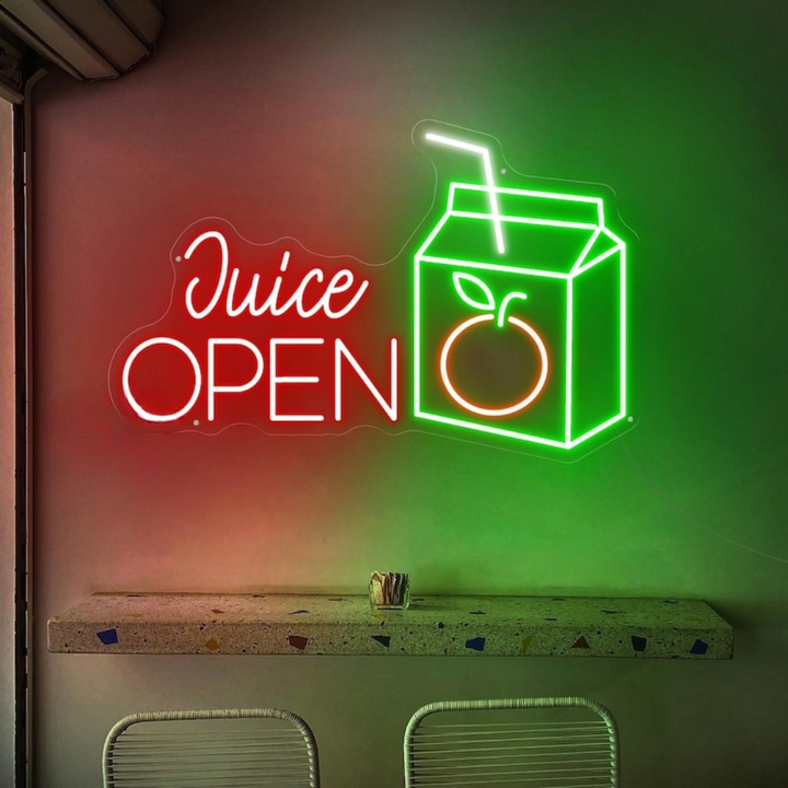 Juice Open Business Neon Sign by LEDNeons -  Light Up your Shop With this glowing Neon sign