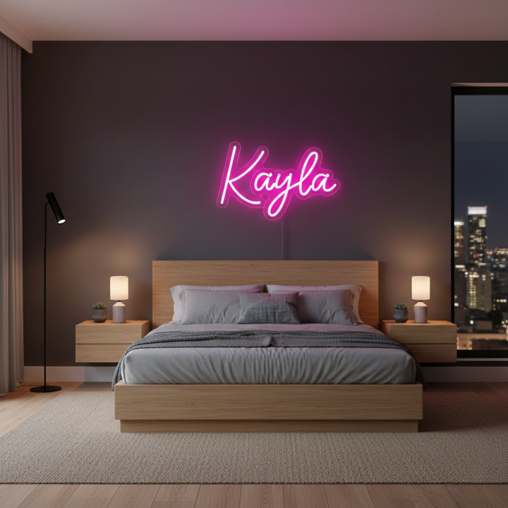 Kayla Name LED Neon sign by LedNeons.com - glowing on a wall, adding a custom and modern decorative accent.