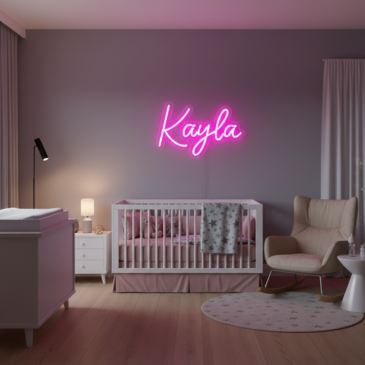 Kayla Name LED Neon sign by LedNeons.com - glowing on a wall, adding a custom and modern decorative accent.