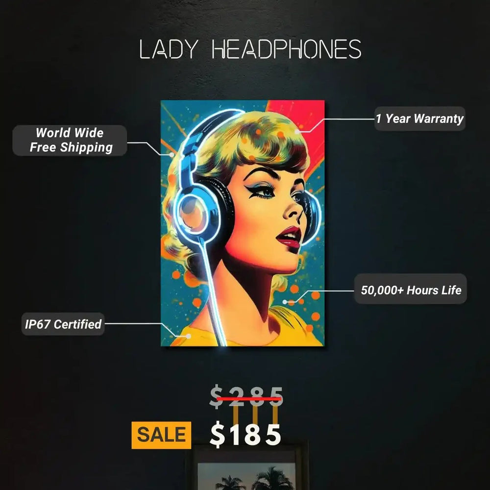 Lady Headphones with UV Light specifications by LedNeons.com