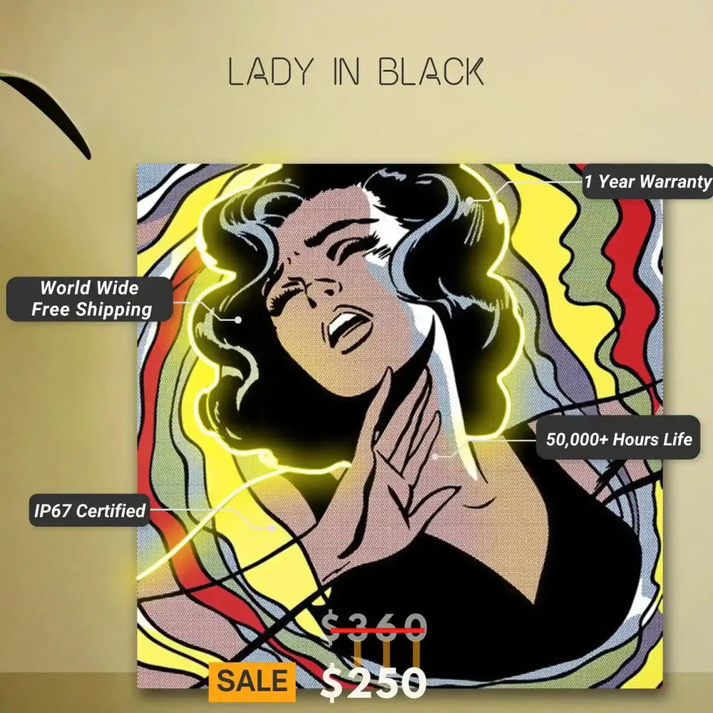 "Lady in Black" under UV Neon light Specifications by LEDNeons