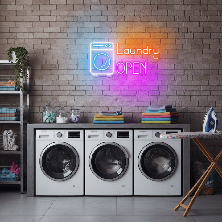 Laundry Open Business Neon Sign by LEDNeons - Welcoming  Neon Sign for professional storefront décor