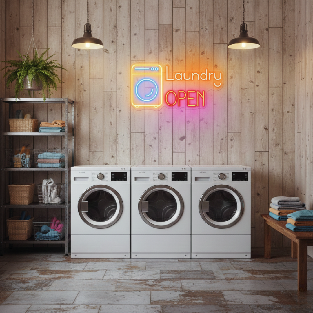 Laundry Open Business Neon Sign by LEDNeons - Welcoming  Neon Sign for professional storefront décor
