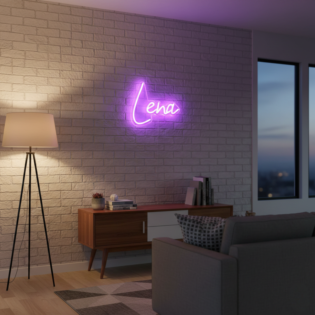 Lena Name LED Neon sign by LEDNeons - glowing brightly on a wall, offering a personalized and elegant decorative accent.