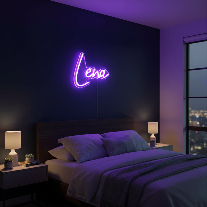 Lena Name LED Neon sign by LEDNeons - glowing brightly on a wall, offering a personalized and elegant decorative accent.