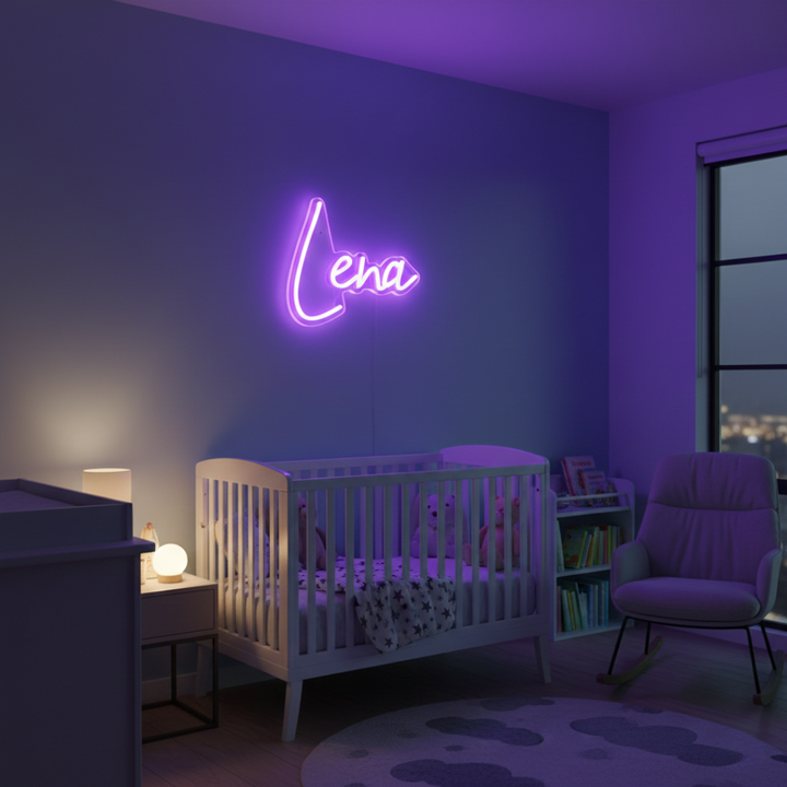 Lena Name LED Neon sign by LEDNeons - glowing brightly on a wall, offering a personalized and elegant decorative accent.