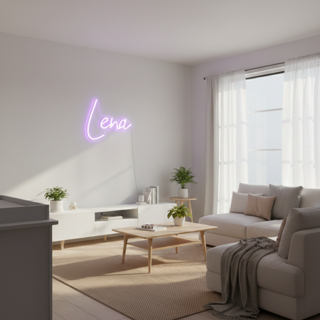 Lena Name LED Neon sign by LEDNeons - glowing brightly on a wall, offering a personalized and elegant decorative accent.