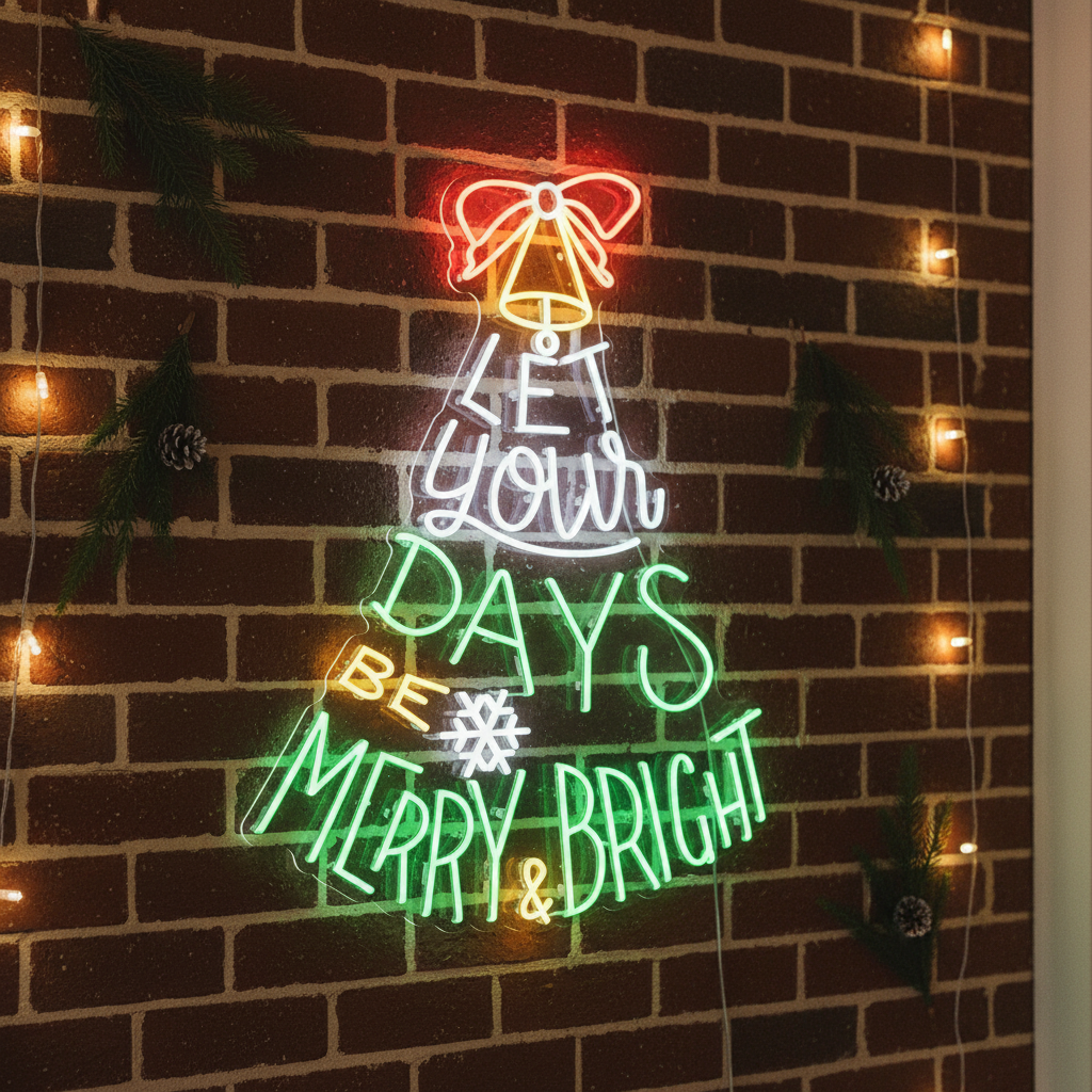 Let Your Days Be Merry & Bright Christmas Tree Merry Christmas Neon Sign by LEDNeons - Add a Festive charm with this colorful inspiring Neon Sign.