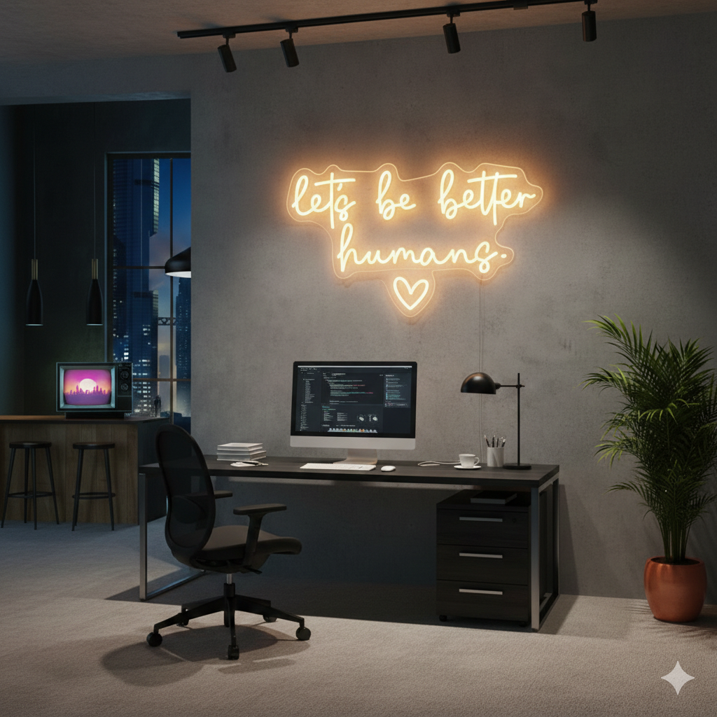 Let’s Be Better Humans inspirational LED Neon Sign by LEDNeons, glowing motivational wall light promoting kindness and positivity.