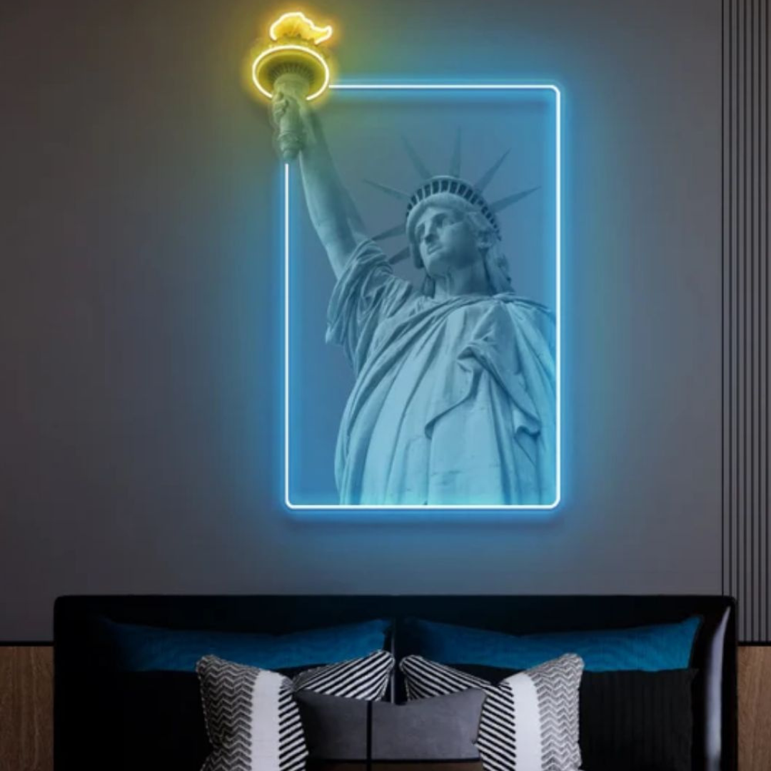 Liberty Enlightening the World UV Art LED Neon Sign in blue and yellow colour by LEDNeons
