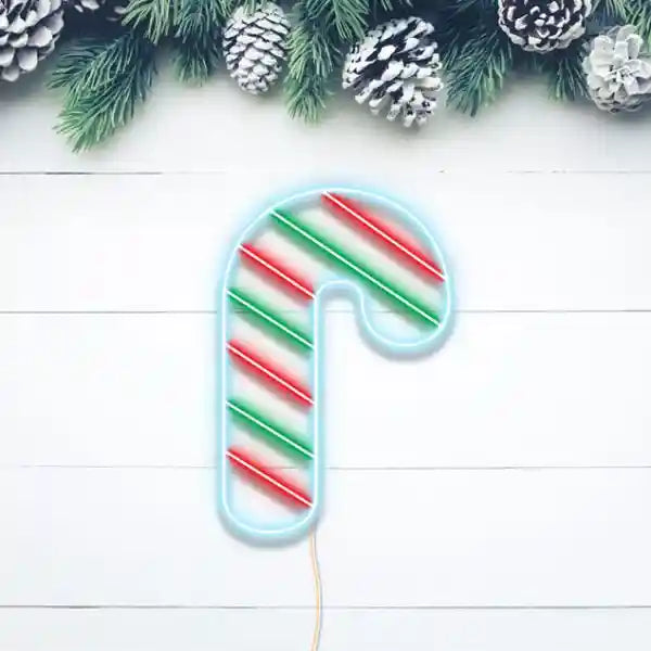 Light Up Candy Cane Merry Christmas Neon Sign by LED Neon's - Add a sweet touch to your décor with this glowing candy cane neon sign.