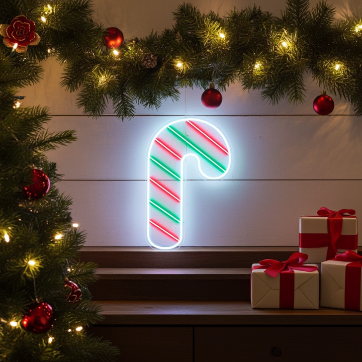 Light Up Candy Cane Merry Christmas Neon Sign by LEDNeons