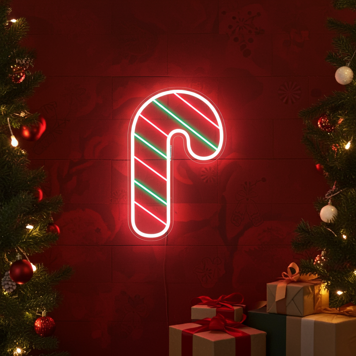 Light Up Candy Cane Merry Christmas Neon Sign by LEDNeons 