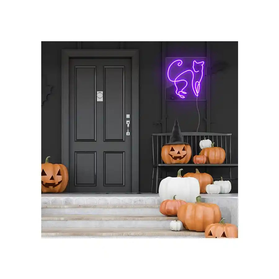 Line Art Cat Halloween LED Neon Sign by LEDNeons - Outdoor