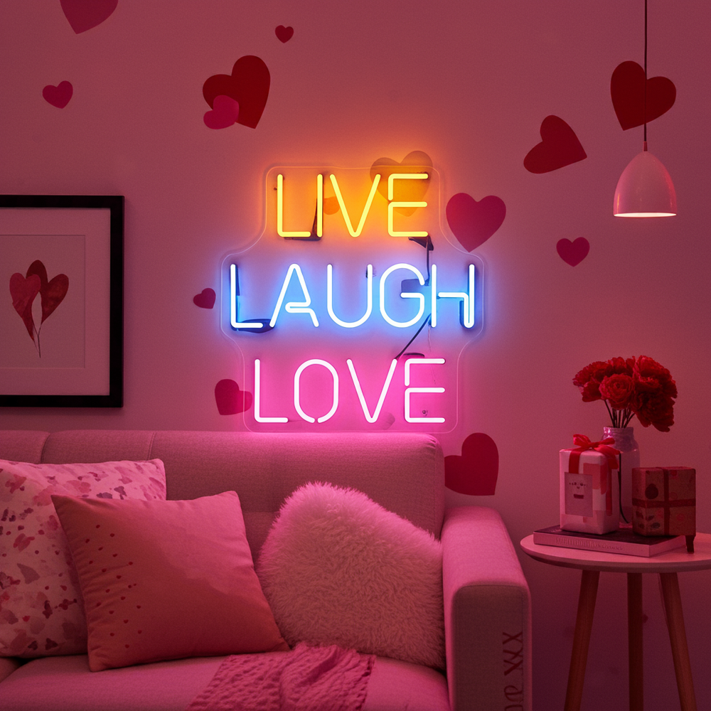 Live Laugh Love Valentine's Day LED Neon Sign from LEDNeons - symbolizing joy, romance, and togetherness.