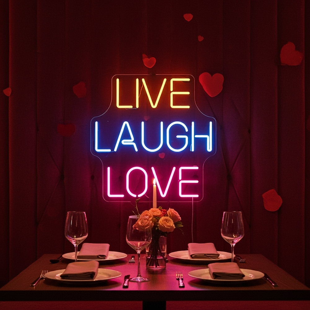 Live Laugh Love Valentine's Day LED Neon Sign from LEDNeons - symbolizing joy, romance, and togetherness.
