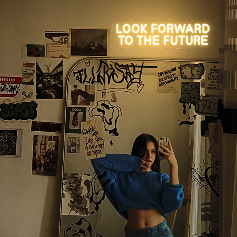 Look Forward To The Future motivational LED Neon Sign by LEDNeons, glowing inspirational wall light for home, office, or studio décor.