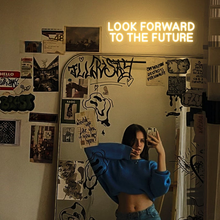 Look Forward To The Future motivational LED Neon Sign by LEDNeons, glowing inspirational wall light for home, office, or studio décor.