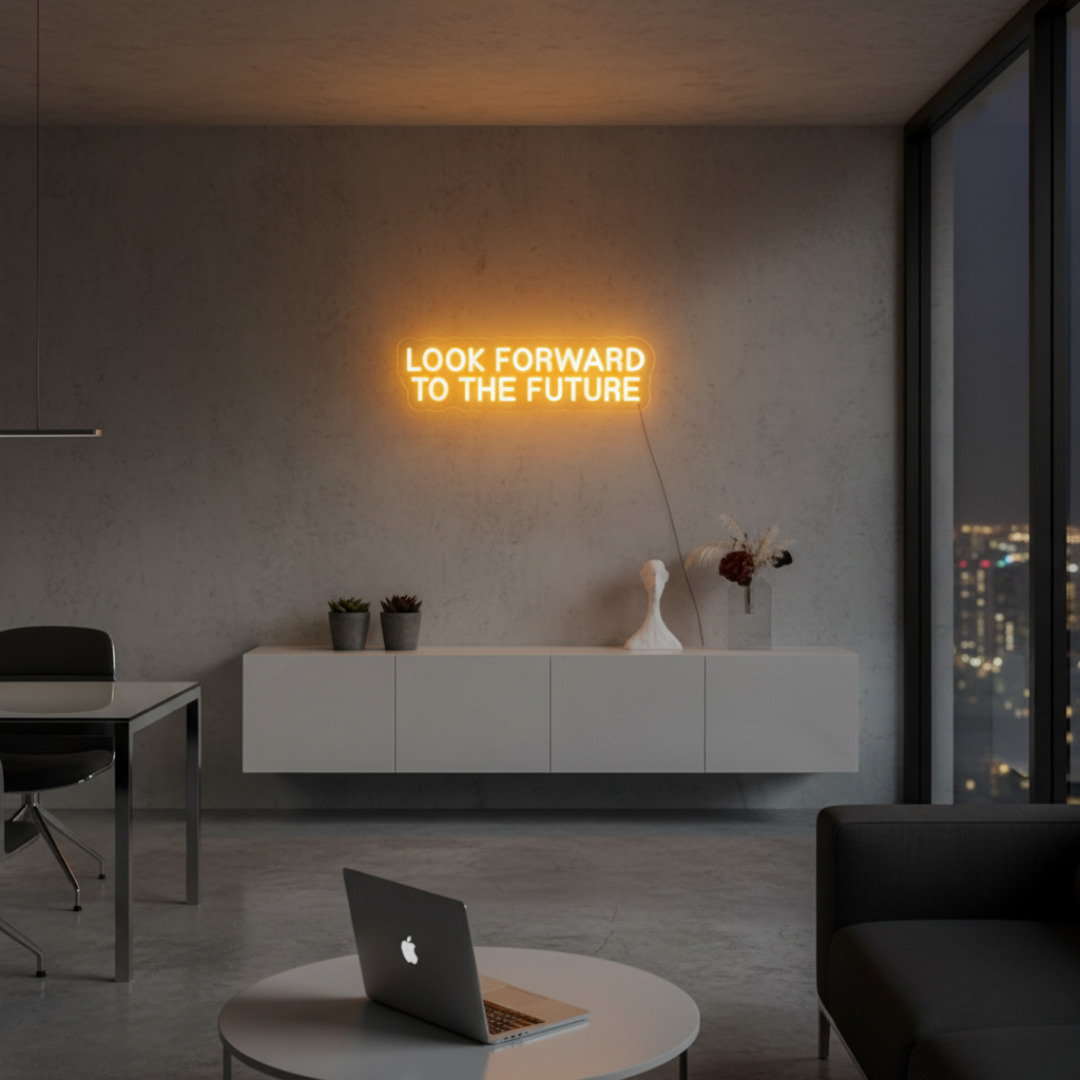 Look Forward To The Future motivational LED Neon Sign by LEDNeons, glowing inspirational wall light for home, office, or studio décor.