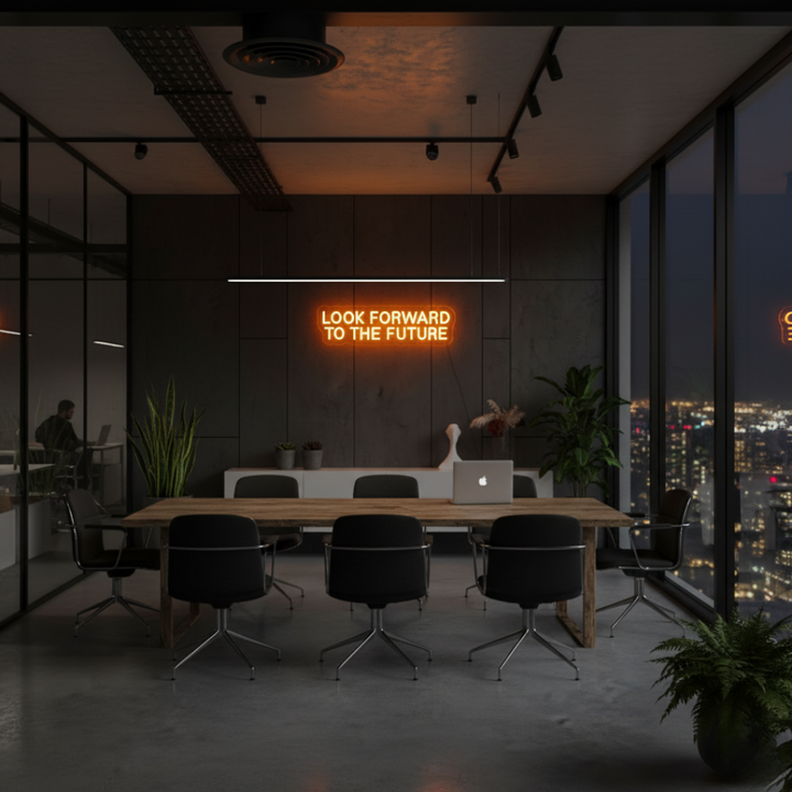 Look Forward To The Future motivational LED Neon Sign by LEDNeons, glowing inspirational wall light for home, office, or studio décor.