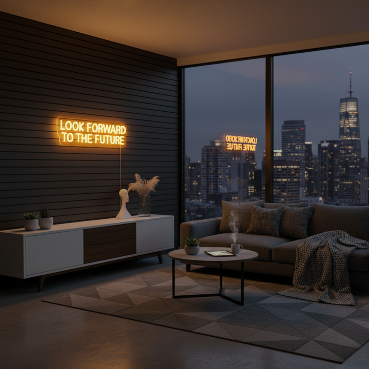 Look Forward To The Future motivational LED Neon Sign by LEDNeons, glowing inspirational wall light for home, office, or studio décor.