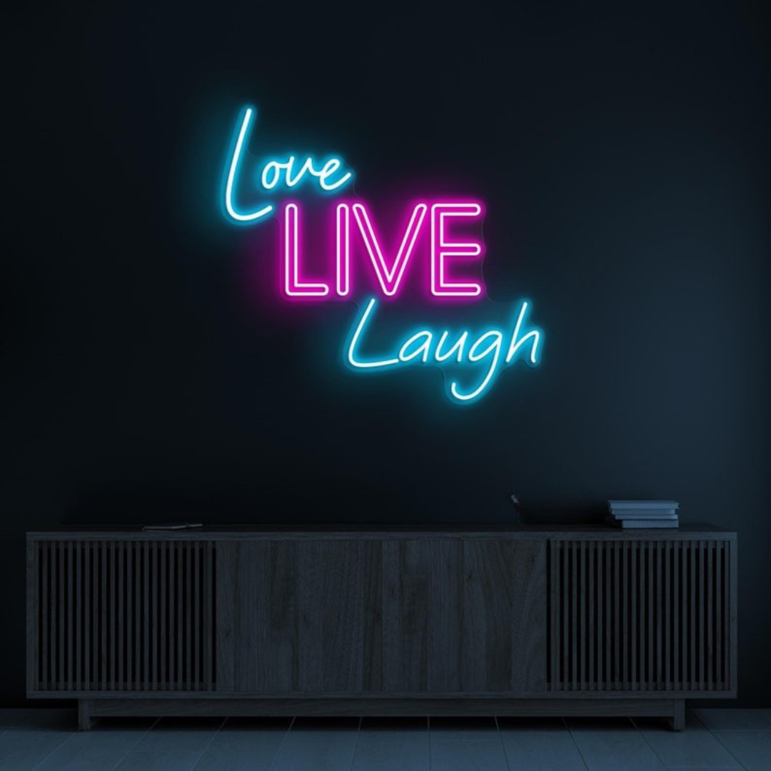Love Live Laugh LED Neon Sign by LedNeons.com -  with glowing script text, ideal for adding a positive and uplifting vibe to home or office decor.





























 