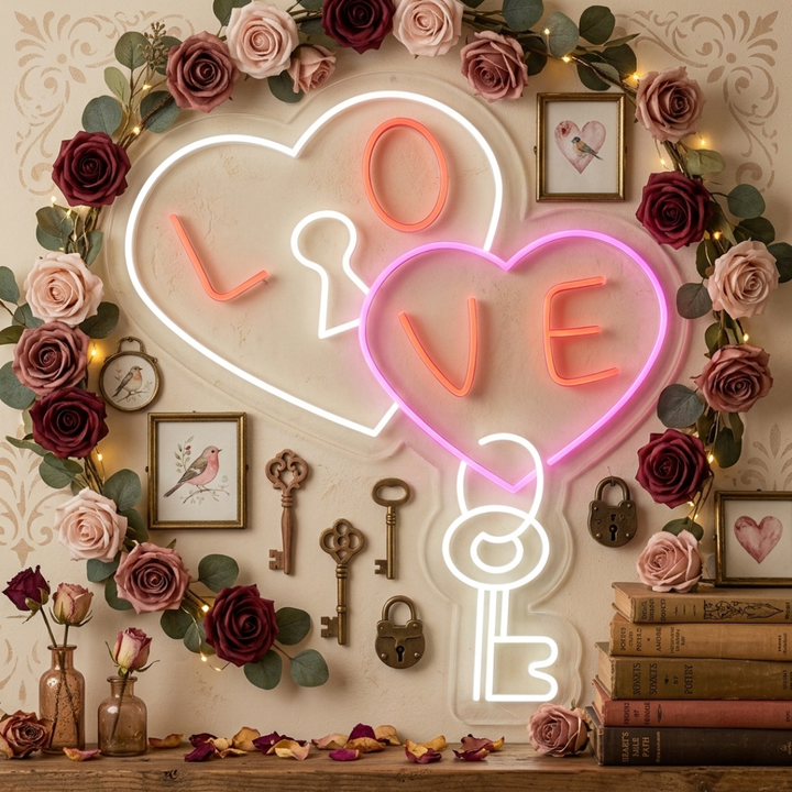 Love Lock Valentine's Day LED Neon Sign by LEDNeons - perfect for Valentine’s Day decor and gifts.
