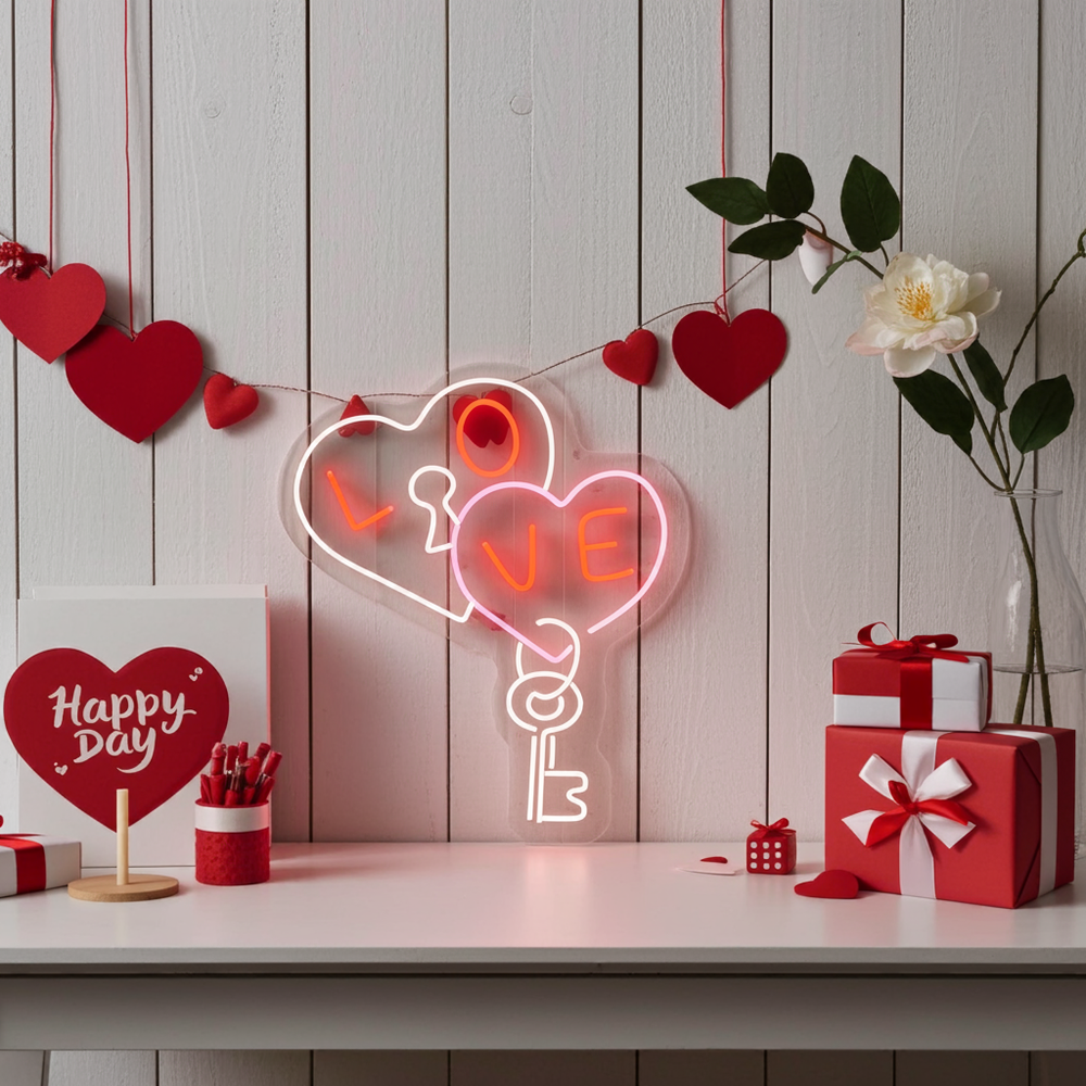 Love Lock Valentine's Day LED Neon Sign by LEDNeons - perfect for Valentine’s Day decor and gifts.