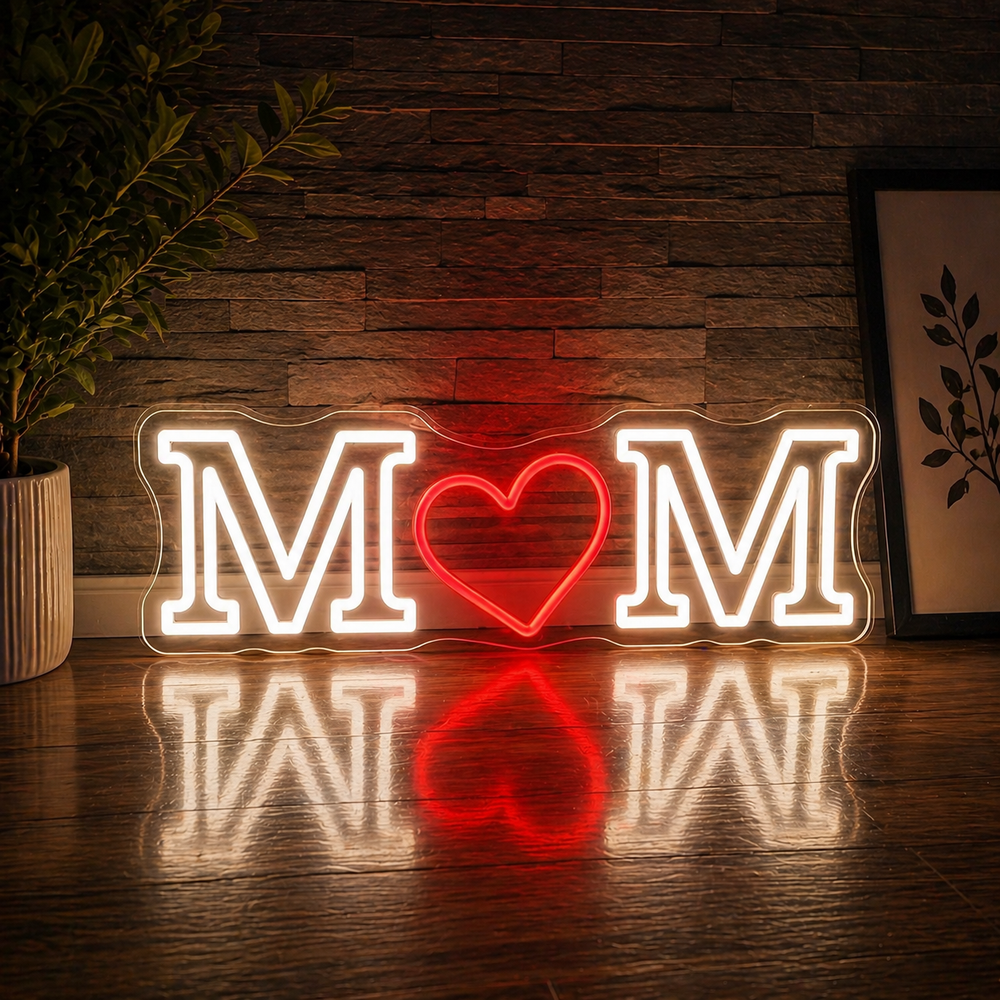 MOM neon sign with heart pulse light for Mother’s Day gift