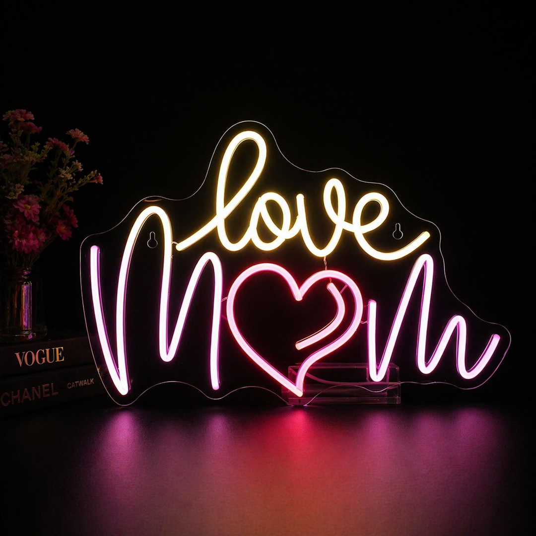 Love Mom LED neon sign glowing wall decor for Mother’s Day gift