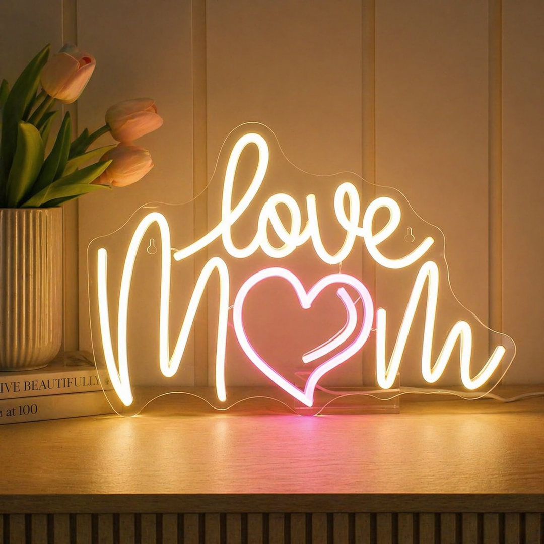 Love Mom LED neon sign stylish wall light for mom gift setup