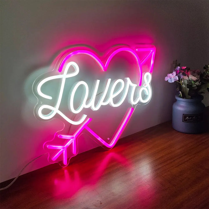 Lovers with Arrow Inside the Heart Valentine's Day Neon Sign by LEDNeons – A symbol of love and passion in neon.
