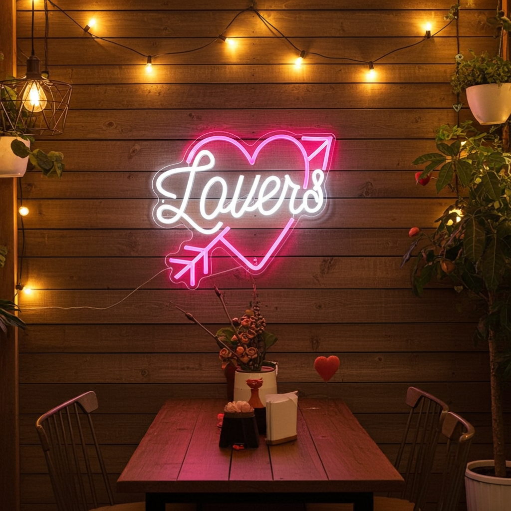 Lovers with Arrow Inside the Heart Valentine's Day Neon Sign by LEDNeons – A symbol of love and passion in neon.