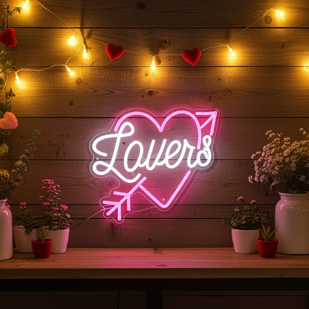 Lovers with Arrow Inside the Heart Valentine's Day Neon Sign by LEDNeons – A symbol of love and passion in neon.