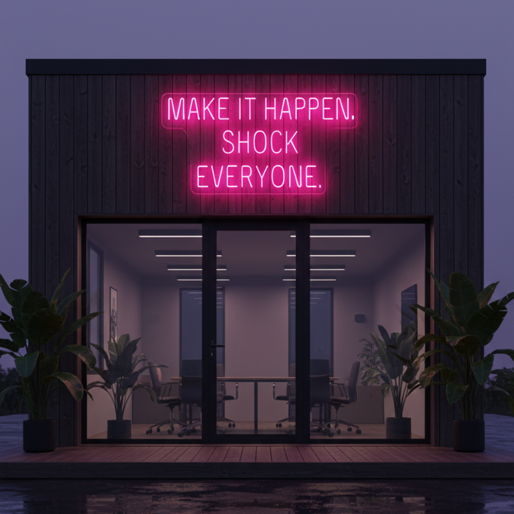 Make It Happen Shock Everyone Neon Sign by LEDNeons - Outside Office 