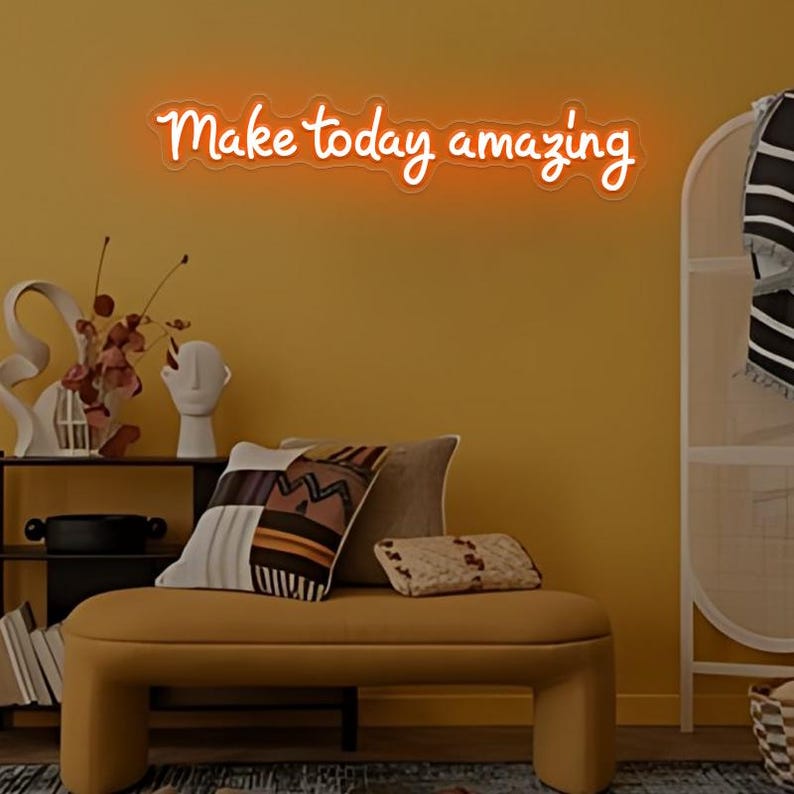 "Make Today Amazing" motivational LED Neon sign by LedNeons.com -  glowing brightly on a wall, inspiring positivity and productivity.