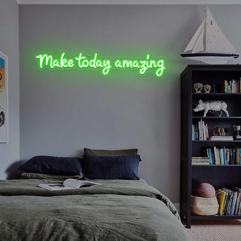 Make Today Amazing" motivational LED Neon sign by LEDNeons -  glowing brightly on a wall, inspiring positivity and productivity.
