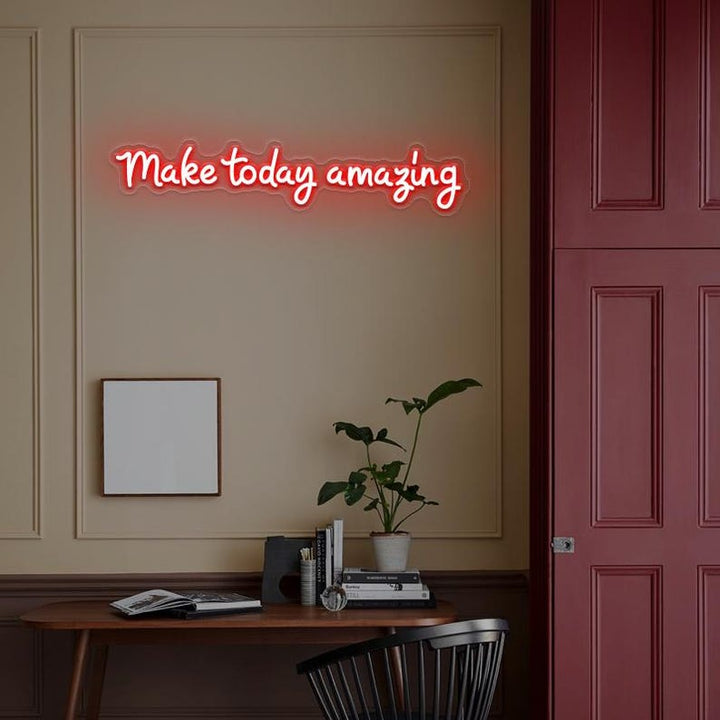 Make Today Amazing" motivational LED Neon sign by LEDNeons -  glowing brightly on a wall, inspiring positivity and productivity.
