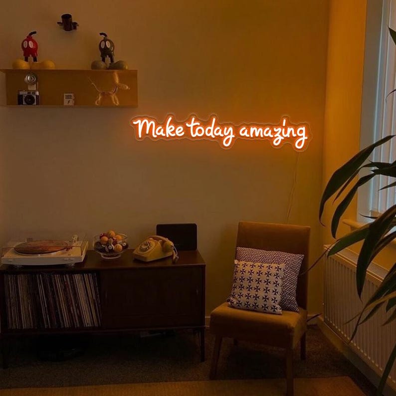 "Make Today Amazing" motivational LED Neon sign by LedNeons.com -  glowing brightly on a wall, inspiring positivity and productivity.